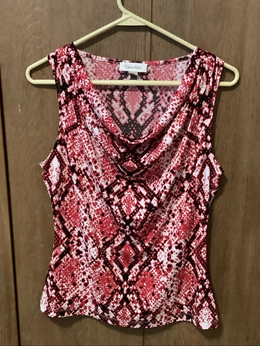 Calvin Klein Pink and Red Snake-Print Cowl-Neck Tank
